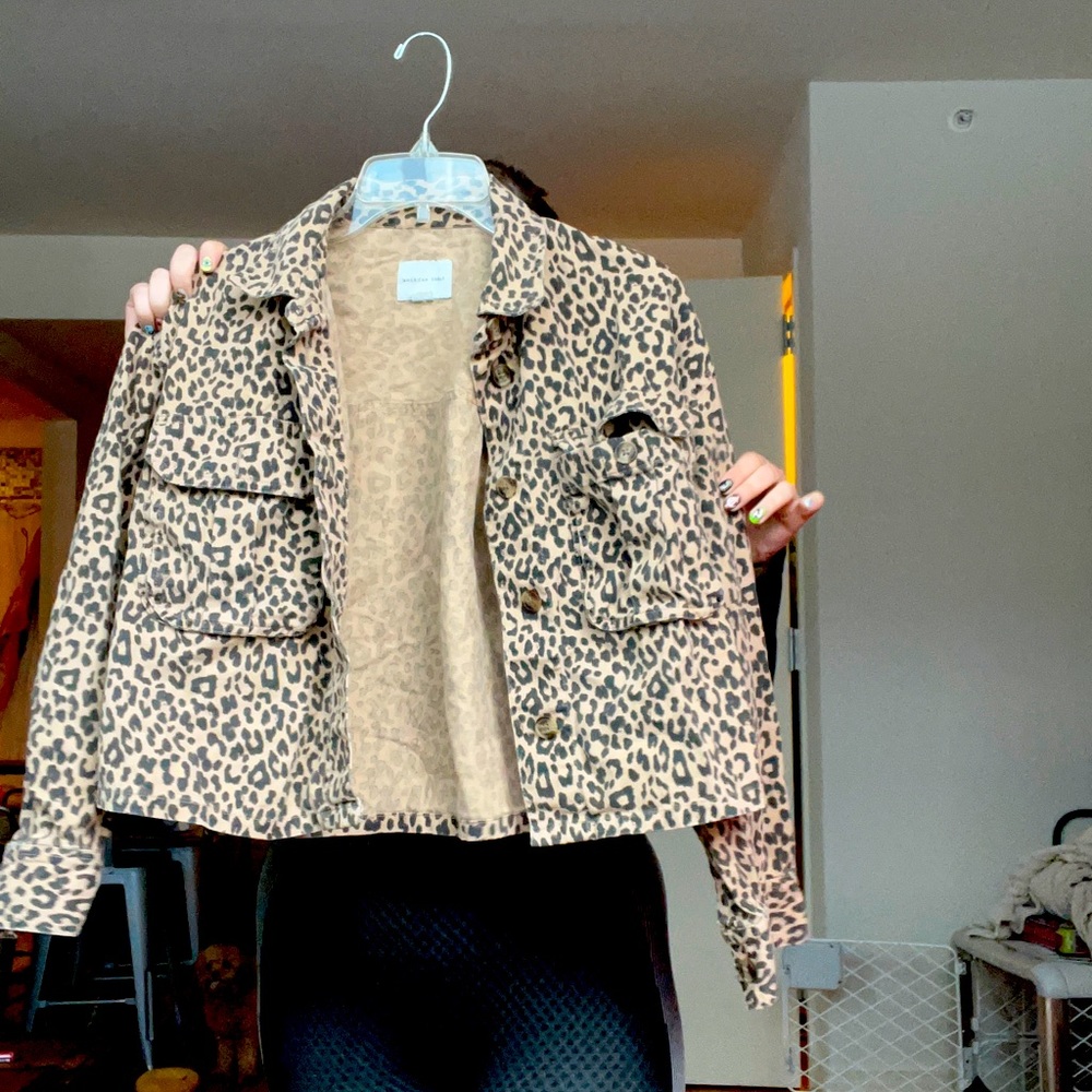 American Eagle Cheetah Jean Jacket